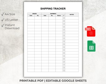 Shipping Tracker Printable, Order Shipment Log (PDF, Google Sheets)