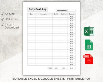 Editable Petty Cash Log Template, Excel, Google Sheets (PDF)