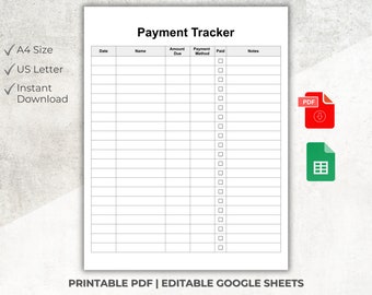 Client Payment Tracker | Printable PDF, Editable Google Sheets
