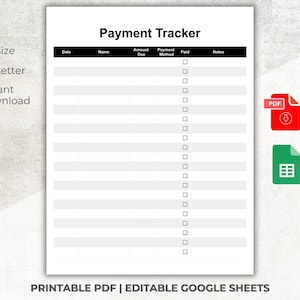 Payment Tracker PDF | Printable Client Payment History Log | Editable Google Sheets | Small Business Forms | Client Fee Payment Tracker