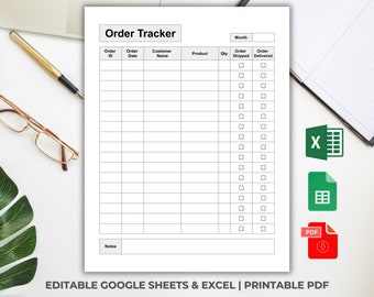 Order Tracker, Excel/Google Sheets, Online Order Tracker, Order Log, Purchase Order Tracking, Printable Tracker, Small Business Template