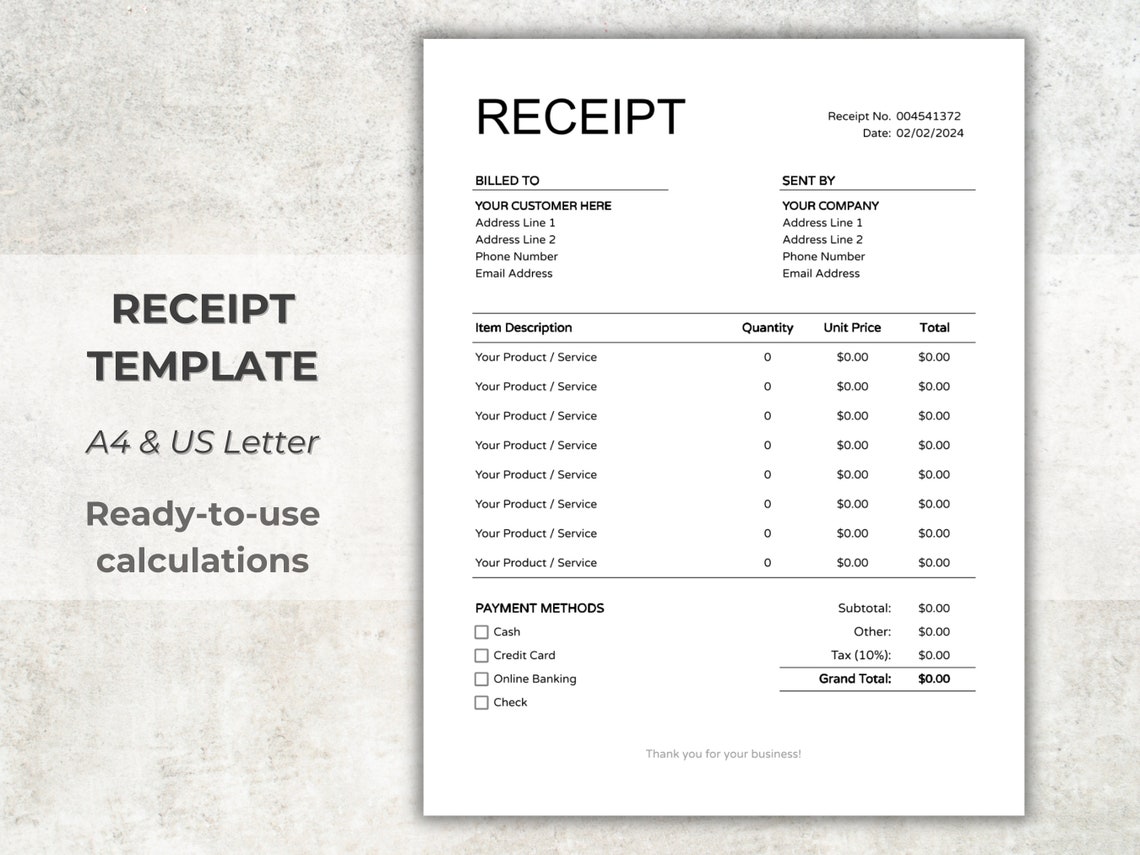 Invoice and Receipt Template, Business Bundle (printable PDF) - Etsy