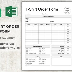 T-shirt Order Form Template | Editable Excel & Google Sheets (digital ...