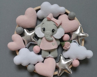 Elefant baby mobile, Elefant Mobile, rosa Herzchen Sterne Wolke, Elefant Mobile für Mädchen, Baby Elefant Mobile, niedlicher Elefant mit Blume