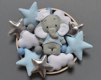 Elefant grau Mobile, Elefant Kinderzimmer Dekor, Sterne Wolke Elefant blau Mobile, Elefant Krippen-Mobile, süßes Elefanten-Mobile, Elefanten-Dekor