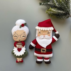 Papá Noel y la Señora Claus de fieltro, juguetes navideños de fieltro, adornos navideños de fieltro, lindo Papá Noel de fieltro, adorno de Papá Noel, regalo navideño de fieltro