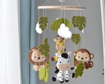 Mobile pour lit de bébé jungle, Mobile pour bébé Safari, Mobile animaux de safari, cadeau de baby shower safari, Mobile savane, Mobile pour chambre d'enfant jungle en feutre