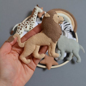 Safari Nursery Mobile, Africa Nursery Mobile, Mobile Giraffe Lion Zebra Elephant, Safari Mobile With Rainbow , Realistic Felt Animals image 2