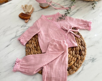 Ensemble nouveau-né en mousseline douce - 3 pièces double épaisseur indispensables pour bébé, cadeau idéal pour baby shower, ensemble de préparation à l'hôpital pour bébé, ensemble cadeau pour bébé