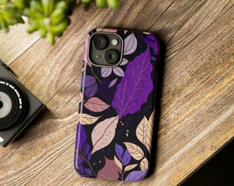 Purple Leaf Floral Tough Cases iPhone 15 14 13 12 11 8 XS XR  Pro Max Mini Samsung S24 S23 S22 S21 S20+ Plus Ultra Google Pixel 8 7 6 PRO 5