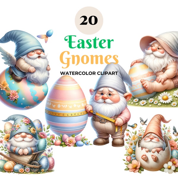 Watercolor Easter Gnomes, Spring Gnomes, Easter Gnome Clipart, Spring Gnome Clipart, Easter PNG Clipart, Spring PNG Clipart, Cute Gnomes