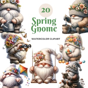Watercolor Spring Gnome, Spring Gnome, Digital Download, Cute Gnome, Clipart Bundle PNG, 300DPI PNG, Gnome PNG, Garden Gnome, High Quality