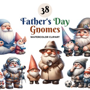 Watercolor Father&#39;s Day Gnomes, Father&#39;s Day Clipart, Gnome Clipart, Father&#39;s Day PNG Clipart, Cute Gnomes, Clipart Bundle PNG, Gnome PNG