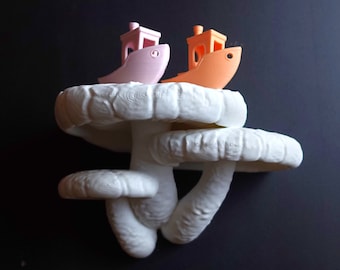 Modern Mushroom Wall Shelf - Edodes Fungus Inspired Decor Piece
