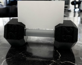 Sculpted Dumbbell Card Stand for Fitness Fanatics | Unique Desk Essential for Gym Goers, Trainers & Therapists