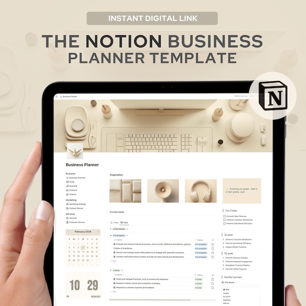 Notion business planner template for project management, project management 2024, Social media planner, Aestetic corporate dashboard