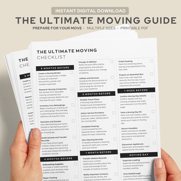 Moving guide printable, checklist planner, perfect guide for the moving binder