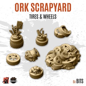 3D PRINTED Orca Scrap Wheel Tire Junkyard for Customizing Base and Diorama with Bits and Detailed Scenery for Miniature ZABAVKA