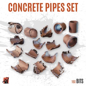 3D Printed Cement Pipes, Abandoned City Ruins, Combat, Customize Base and Diorama with Bits, Scenery for Miniatures, ZABAVKA