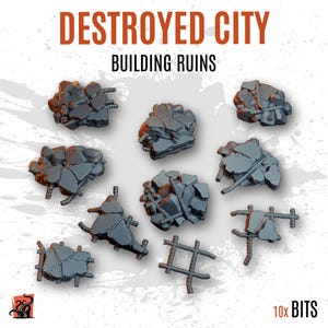 3D PRINTED Urban rubble city ruins to customize base and diorama with bits and detailed scenery for miniature ZABAVKA