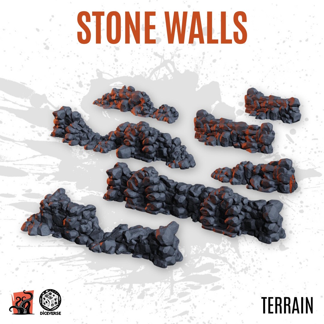 3D PRINTED Terrain Wall Stone Rampart Holy War Grimdark Diorama With ...