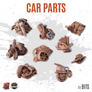 3D PRINTED Scrap Car Wrecked Engine and Wheels Trash Metal Customize Base and Diorama with Bits Scenery for Miniature ZABAVKA