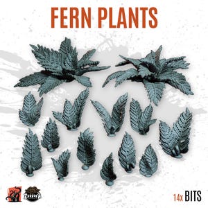 3D PRINTED Planta helecho vegetación bosque selva tropical personalizar peana y diorama con bits escenografía para miniatura ZABAVKA