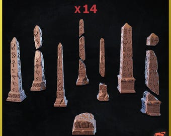 3D PRINTED Ruina Egipto escombros columna rota monumento obelisco Peanas personalizadas y diorama con bits y detalles escenografía ZABAVKA