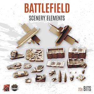 3D PRINTED Scrap metal rubble ammo box and battlefield barricade - Custom bases and diorama bits and scenery ZABAVKA