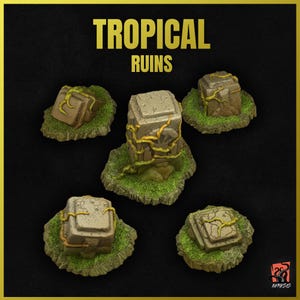 3D PRINTED Ruins of an abandoned cursed temple, jungle columns, stone - Bits to customize bases, dioramas, scenery, and wargame terrain