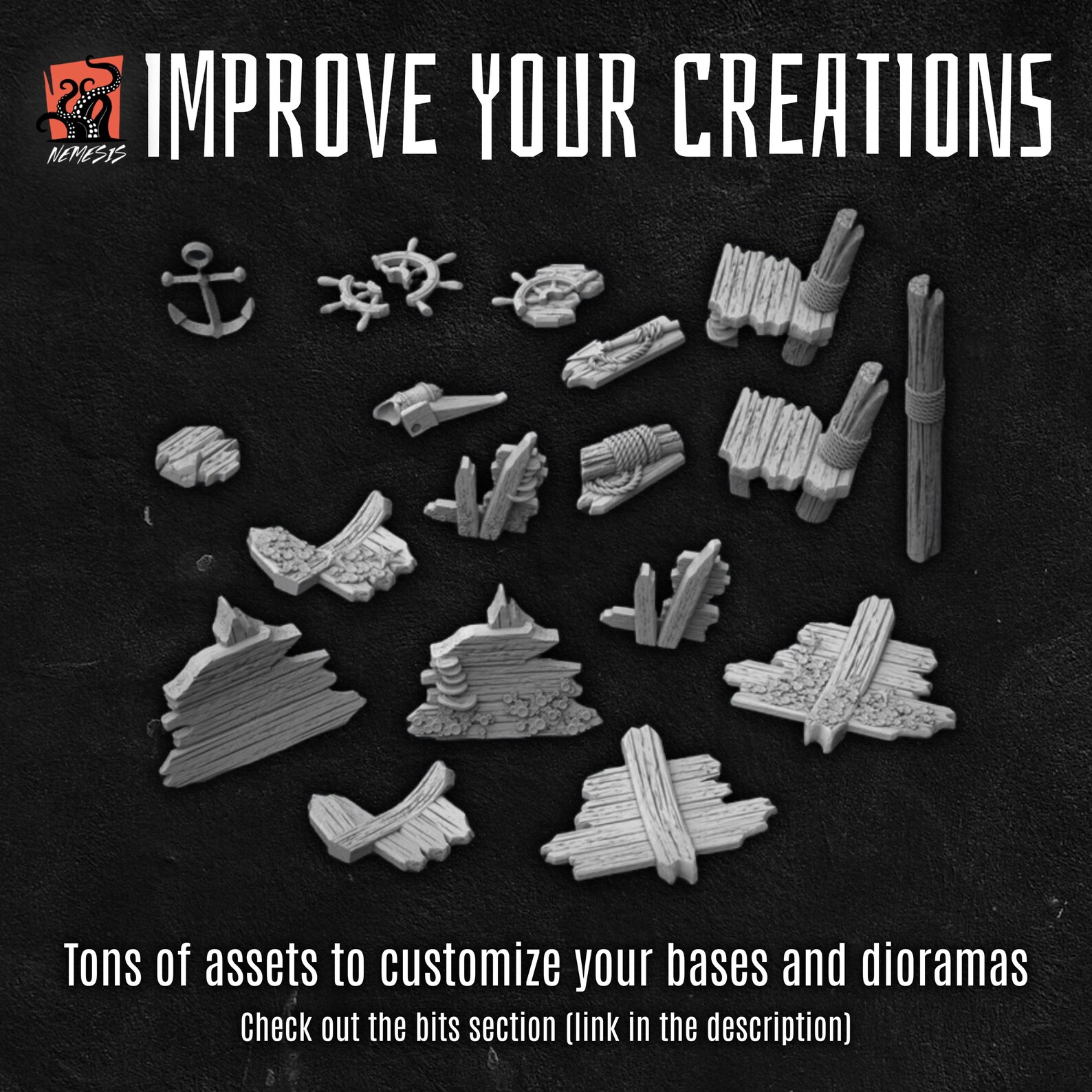 3D Printed Seabed Sunken Pirate Ship Wreck Treasures Ocean Custom Bases ...