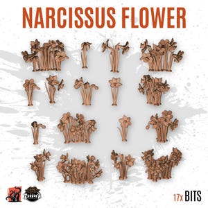 3D Printed Flowers, Daffodils, Plants, Vegetation, Forests, Scenes, Customize Base and Diorama with Bits, Scenery for Miniatures, ZABAVKA