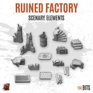 3D PRINTED Remains of destroyed industrial factory ruins battle city custom bases and diorama with bits and details ZABAVKA scenery