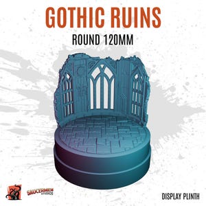 3D PRINTED Expositor ruinas góticas campo batalla templo sagrado terreno piedra - Pedestal personalizable para miniaturas SAUCERMEN STUDIO