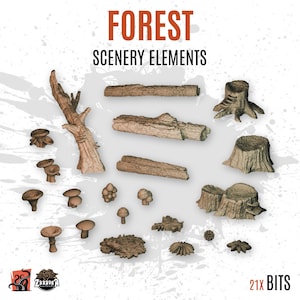 3D-geprinte natuur, bos, takken, boomstammen, stronken, hout, bloemen, paddenstoelen, op maat gemaakte bases en diorama's met onderdelen en details, landschap ZABAVKA