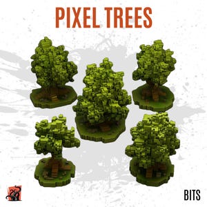 3D PRINTED Pixelated tree forest video game leafy tall bush wild - Bits customize base, diorama, scenery and wargame terrain