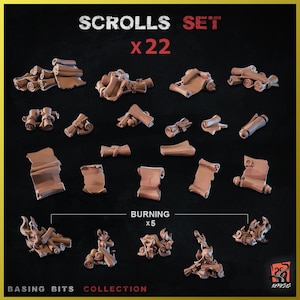 Könnte beinhalten: Ein Set mit 22 unbemalten Harzrollen und 5 brennenden Rollen. Die Rollen sind in verschiedenen Posen und perfekt für Tabletop-Spiele oder Miniaturmalerei.