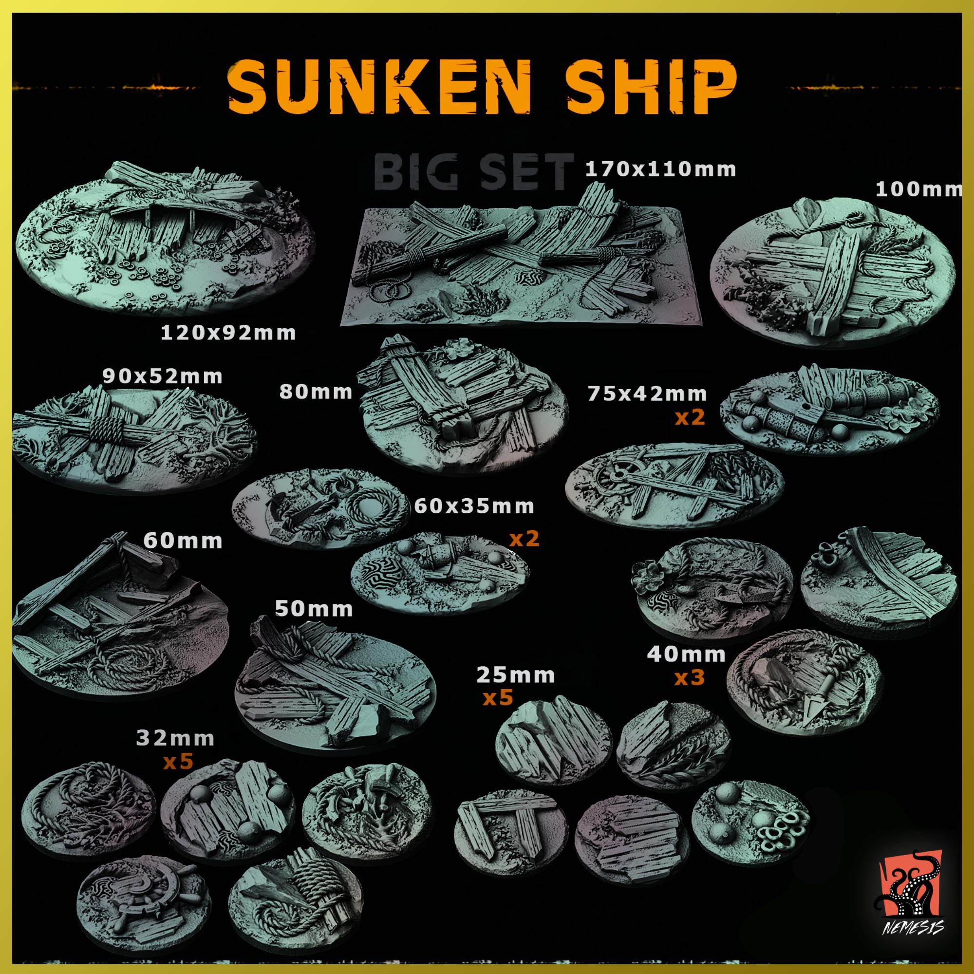 3D Printed Seabed Sunken Pirate Ship Wreck Treasures Ocean Custom Bases ...