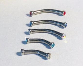 ASTM:F-136 Medical Grade Titanium Internal Thread Curved Bar With Tiny 2.5mm Crystal Gems - 1.2mm  16G