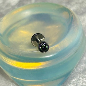 Bezel Set 3mm Vitrail Medium CZ Crystal Labret Stud - INTERNAL Thread - ASTM:F-136 Medical Grade Titanium - 1.2mm / 16G