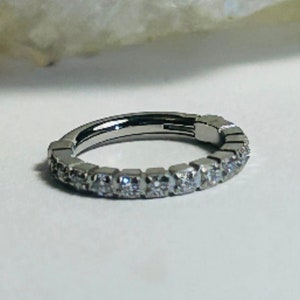 Hinged Clicker Ring With Pave CZ Crystal Edge - Medical Grade Titanium - Septum or Cartilage Body Piercing Jewellery 1.2mm x 8mm