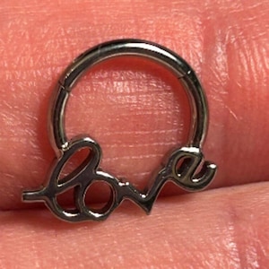 LOVE Titanium Hinged Septum Ring: 1.2mm x 8mm Body Piercing