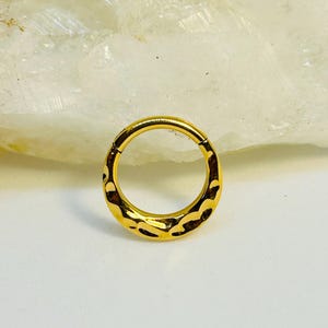 Hammered Design Hinged Clicker Ring - Zircon Gold Medical Grade Titanium - Septum or Cartilage Body Piercing Jewellery 1.2mm - 8mm - 16g
