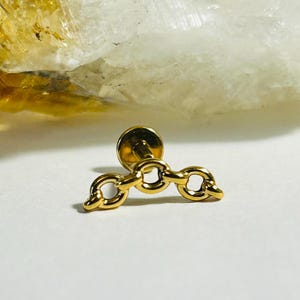 Gold Cable Chain Labret Stud - Internally Threaded - Zircon Gold ASTM:F136 Titanium - 1.2mm - 16g -