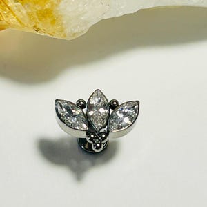 Dreifach Marquise Labret Ohrstecker mit Tri Perlen - Klare CZ 3 Marquise Labret Ohrstecker - Innengewinde - ASTM: F136 Titan - 1,2 mm - 16g