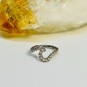 Hinged Clicker Ring With Pave Wave Design - Medical Grade Titanium Septum or Cartilage Body Jewellery 1.2mm x 10mm