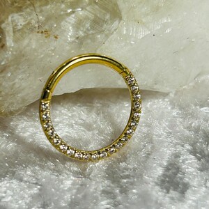 Hinged Ring With Clear Pave Forward Facing CZ Gemstones - Zircon Gold Titanium Septum or Cartilage Ring - 1.2mm x 10mm