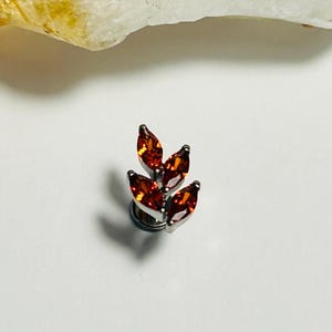 Marquise Leaf Labret Stud - Internally Threaded - ASTM:F136 Titanium - 1.2mm - 16g - Red CZ Leaf