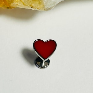 Red Love Heart Labret Stud  - Internally Threaded - ASTM:F136 Titanium 1.2mm - 16g - Enamel Attachment