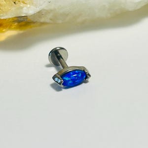 Blue Opal Marquise Labret Stud - Internally Threaded - ASTM:F136 Titanium - 1.2mm - 16g